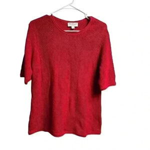 Norm‎ Thompson Women's Red Short Sleeve Knit Sweater Top Size Medium